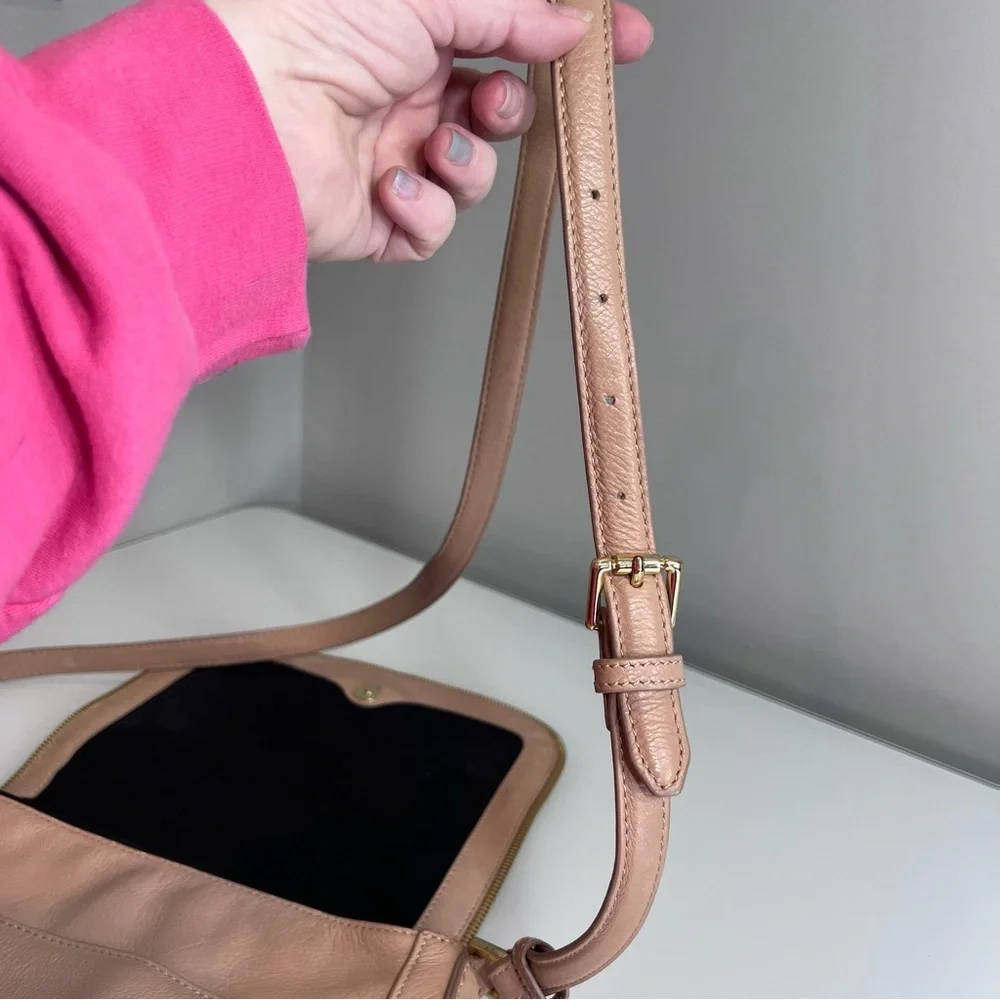 Margot tan beige neutral flap close genuine leather crossbody bag purse